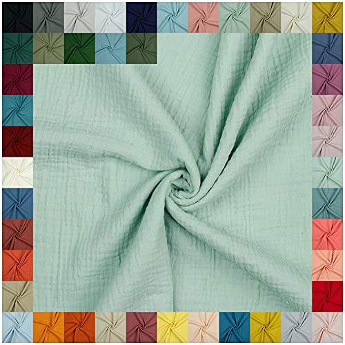 VmG-Store Double Gauze Musselin Stoff Tex zertifiziert Uni Meterware über 40 Farben 100% Baumwolle (016 I Mint, 50 x 135cm)
