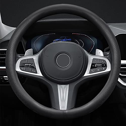 ZATOOTO Auto Lenkradbezug, Dünn Anti-Rutsch Leder Lenkradhülle, Weich und Atmungsaktiv, Universalgröße M 37-38cm / 14.5-15inch, Schwarz