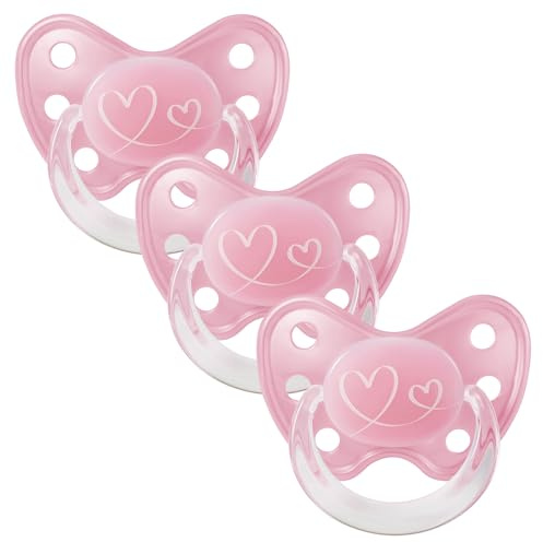 Dentistar Set di 3 Ciucci Ortodontici in Silicone – Taglia 3, da 14 mesi – Il ciuccio per bambini previene il disallineamento dei denti – Fatto in Germania – Senza BPA – Cuore, Rosa