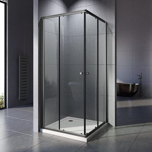 WOWINNE Duschkabine 80x80cm Schwarz Schiebetür Eckeinstieg Duschkabine mit Schiebetüren 5 mm ESG Glas Duschschiebetür Eckeinstieg Duschabtrennung Duschwand Höhe 185cm Schwarz