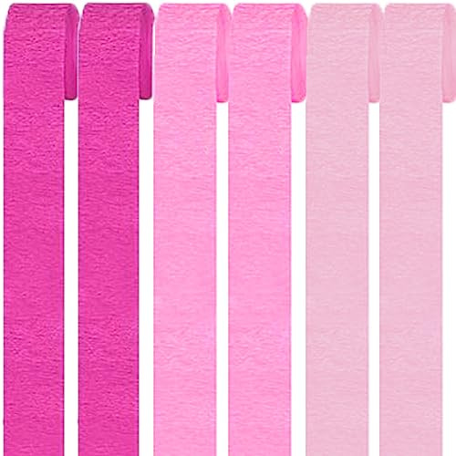 Qikaara 6 Rolls Crepe Paper Streamers, Pink (3 Styles), 4.5cm x 25m, Wedding Occasion, Party Decorations