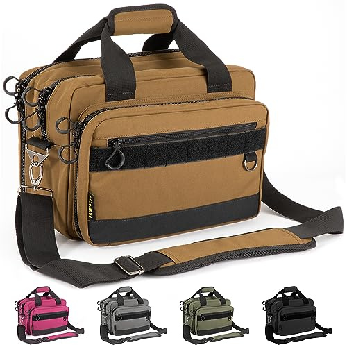 PROFOCUS Range Bag Dual Pistol Bag Revolver Gun Carrying Case for Ammo with Lockable Zippers for Outdoor Shooting and Hunting,Deluxe Padded Shoulder Strap Included