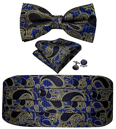 RWRAPS Kummerbund für Herren, Seidenblumen-Fliege-Set, Einstecktuch, Manschettenknopf, formelles Smoking-Anzugszubehör (Farbe: F, Größe: Einheitsgröße) (D Einheitsgröße)