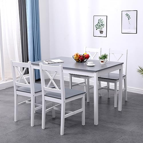 sogesfurniture Essgruppe 5-teilig, Esszimmergruppe mit Esstisch 108x65x73 cm, und 4 Stühlen, Rechteckig Küchentisch-Set für Wohnzimmer, Esszimmer, Weiß & Grau