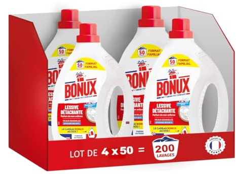 Bonux - Pack 4 Lessives Liquides L'Original | Peaux Sensibles | Nettoyage en Profondeur | Linge Blanc & Couleur | 4 x 50 Lavages