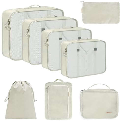 Koffer Organizer Set 8-teilig, Kofferorganizer Packing Cubes Set für Reise, Packwürfel für Rucksack, Packtaschen mit Kosmetiktasche,Travel Essentials, wasserdichte Schuhe Beutel