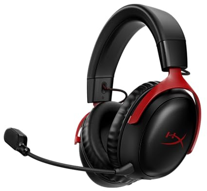 HyperX Cloud III Wireless Gaming Headsets with Microphone Noise Cancellation DTS Headphone:X 120-Hour Battery for PC, PS5, PS4, Nintendo Switch Playstation Headset, 77Z46AA Black/Red (Renewed)