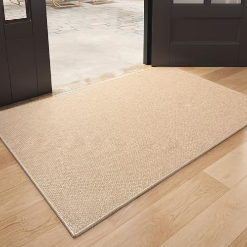 COLOR&GEOMETRY Thin Indoor Mat 61x92 cm, Doormats Inside Non Slip Front Door Mat Indoor Low-Profile Entrance Doormat, Easy Clean, Khaki (Rolled-up NO Creases)