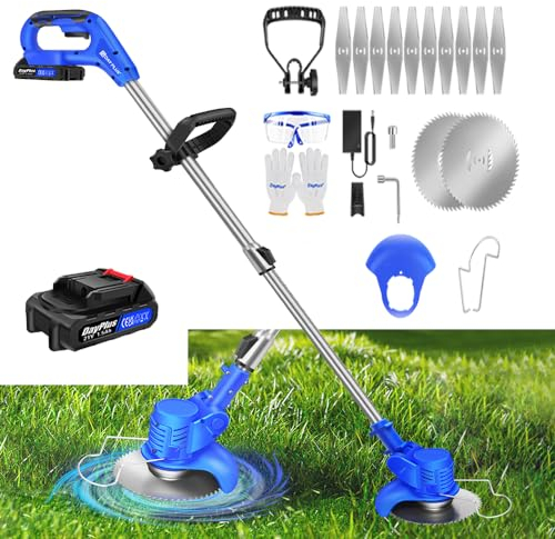 Akku Elektro Rasentrimmer mit Klingen, Rasenkantenschneider Akku Rasentrimmer und Kantenschneider Garten Rasen Unkraut Trimmer für Garten, Hof, Inklusive Batterie und Ladegerät