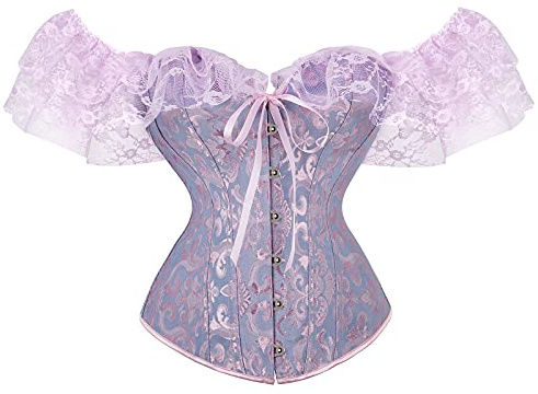 Qianderer Women's Lace Up Boned Overbust Corset Bustier Lingerie Bodyshaper Top Waist Trainer Costume Tops