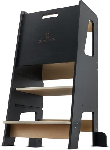 DENILUV Kinder Lernturm Höhenverstellbar Ab 1 Jahr Mit Abnehmbarer Front Tritthocker für Küche Bad Leiterstuhl Weiß Schwarz Grau Jetzt Farbe Wählen