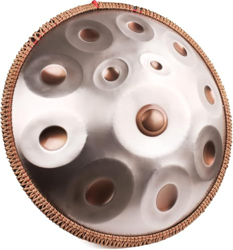 LOMUTY Handpan 432 HZ Principiante, 12 Notas 22 Pulgadas 55cm en D Menor Tambor de Acero, Handpan-Drum con Baquetas, Funda, Soporte y Partituras, para Meditación y Yoga, Plata