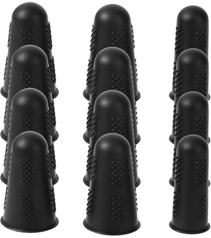 Gummifingerspetsar, 12 st svart silikonfingertoppsskydd 3 storlekar återanvändbara fingrar täcker fingergrepp för sortering av papper strykning sömnad