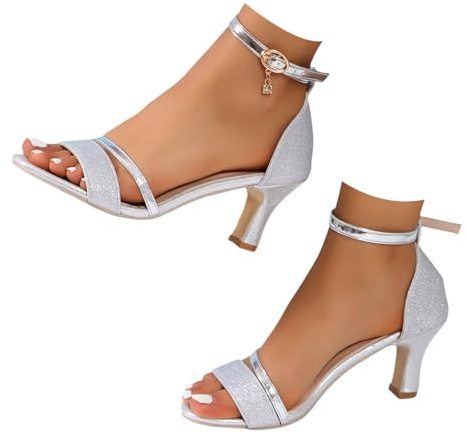 Women's Low Heel Bridal Wedding Shoes Prom Evening Party Occasion Heeled Open Toe Strappy Bridesmaid Dress Wide Fit Sandals Women Fish Mouth Line Strap Ankle Strap Sandal Medium Heel Sandals Comfy
