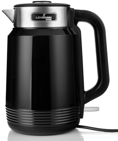 LEHMANN Bouilloire Électrique en Acier Inoxydable 2 L, 2200W, Chauffage Rapide, Double Paroi, Base 360°, Arrêt Automatique et Protection contre la surchauffe, sans BPA, idéale pour Familles, Noir