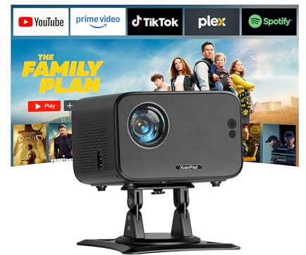 [Compatible with Netflix & Auto Focus] XuanPad Mini Smart Projector 4K Support, WiFi & Bluetooth, Auto Keystone Correction, 3D Audio, 210° Adjustable Stand for Home Movie Projector
