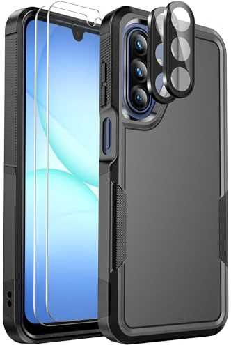 Ezanmull for Samsung Galaxy A17 5G Case with Military Grade Protection | 15 FT Drop Protection | Glass Screen Protector | Camera Lens Protector | Non-Slip Shockproof (Black)