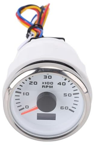 Phefop 52 Mm Varvräknare Varvtalsmätare med Timräknare, 2 Tum 6000 Varv/min 7 Färgbakgrundsbelysning DC 9-32V för Bensinmotor Lastbil Traktor Bil RV Båt (White Dial Silver Cover CX6228)