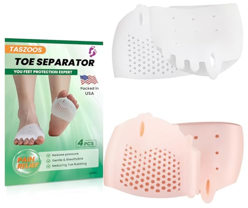 TASZOOS Toe Separator for Women, 4 Pcs Gel Toe Spacers, Breathable & Soft Metatarsal Pads, Ball of Foot Cushions for Pain Relief Mortons Neuroma, Metatarsalgia, Comfort for Standing,Walking,Running