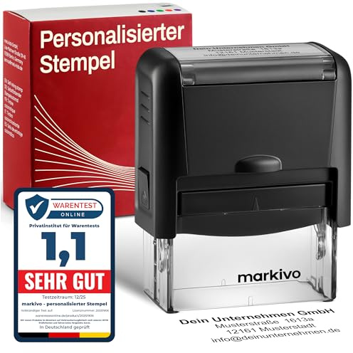 Timbro Personalizzato Autoinchiostrante - Ideale per Aziende, Uffici e Medici - Timbro Personalizzabile con Testo, Nome, Indirizzo - 59x23mm, max. 6 Righe, Nero (L)