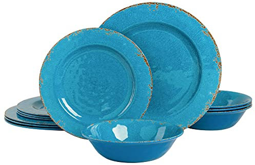 Laurie Gates 94893.12 Gibson Melamine Dinnerware Set, Light Blue