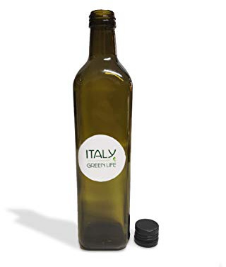 Italy Green Life - 6 Bottiglie Vuote per Olio Italiane in Vetro Scuro Marasca UVAG ad Alta Conservazione da 1L con Tappo Ermetico e Salvagoccia per Olio, Liquore, 6 Bottiglie da 1L Made in Italy