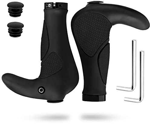 Simpeak Bicycle Handlebar Grips Ergonomic, Bike handle with Bar Ends Horns Rubber Comfortable Protector for BMX MTB (Suitable for 22.2mm)