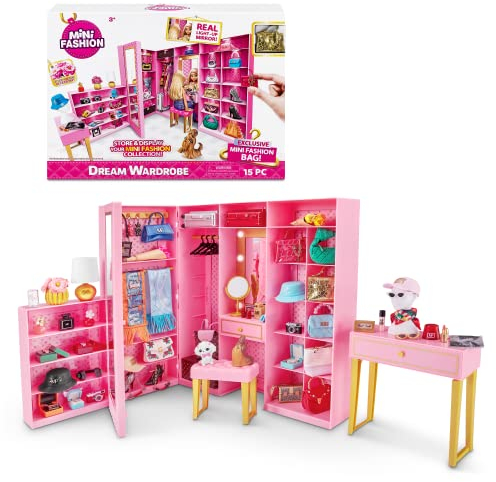 Mini Brands Mini Fashion Dream Wardrobe by ZURU with Exclusive Metallic Mini Fashion Bag and 25+ Storage Areas to Hold Doll Accessories Gift For Girls Who Love Fashion, Playset