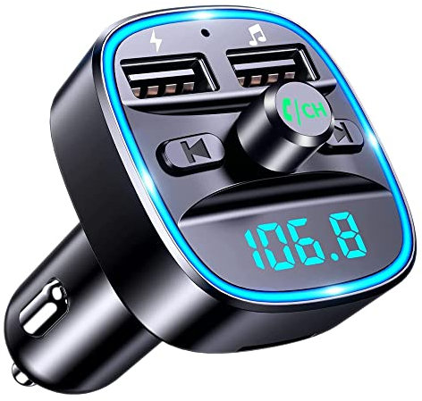 Bluetooth FM Transmitter for Car – Dual USB Fast Charger, Wireless Hands-Free Calling, Bass Boost Sound, LED Display, Music Playback, Universal 12V/24V Car Adapter