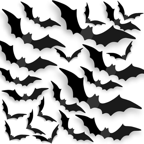 120 Uds Halloween Decoración Murciélagos, espeluznante 3D Murciélago etiqueta de pared en 4 tamaños diferentes, DIY Halloween decoración Bat Set para decoración de ventanas, decoración impermeable de