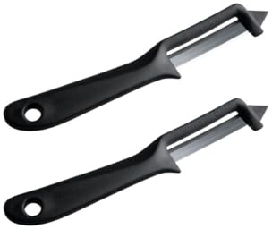 Fackelmann 9908850 Set med 2 multifunktionella skalare knivar, äppelskalare, potatisbesparande, rostfritt stål, plast, 18,5 x 1 x 3 cm