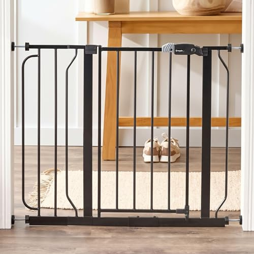 Regalo Safety 29-38.5 Baby Gate for Doorways & Bottom of Stairs, Pressure Mounted Baby Gate with Door for Babies, Toddlers & Pets, Tested & Safe for 30 Years, American Designed, American Owned, Black