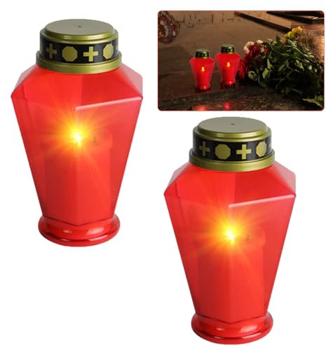 ATMWM 2 velas LED para tumba, 9 x 15 cm, velas funerarias, IP44, resistente al agua, sin llama, luz LED para tumbas o cementerios, farolillos para tumbas