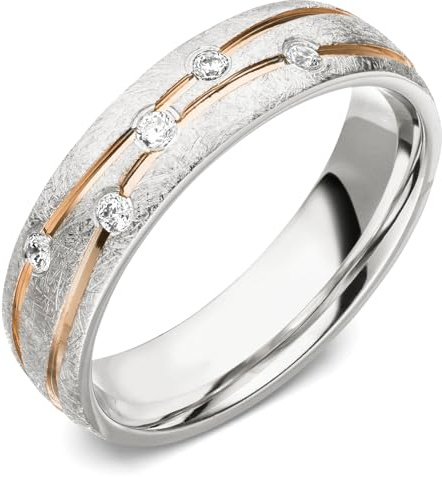 Kolibri Rings Damenring Eismatt Rot Vergoldet mit 5 Zirkonia Steine in 925 Sterling Silber rhodiniert | Ehering, Verlobungsring, Partnerring, Freundschaftsring | Made in Germany mit Gratis Gravur
