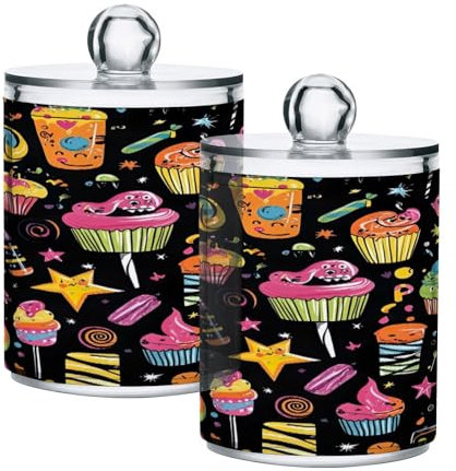 JUMBEAR Paquete de 2 soportes de algodón acrílico para tartas de caramelos de Halloween, frascos de boticario, bolas de algodón de plástico, soporte para bolas de hisopo de algodón, cajas de
