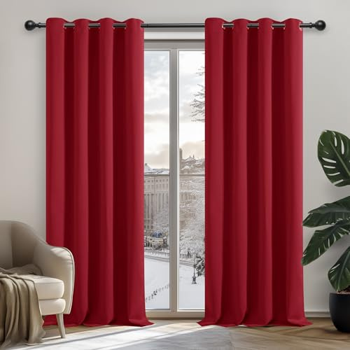 Deconovo Rideau Occultant Thermiques Anti Froid, Double Rideau Isolant Anti-Bruit, économie d'énergie, Idéal pour Chambre et Salon,140x180 CM (Largeur x Hauteur), Bordeaux, 2 Pièces