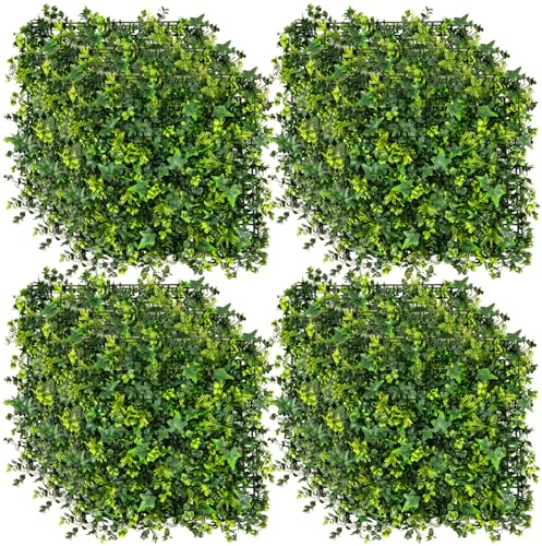 GOPLUS 50 x 50 CM Paneles de Pared de Hierba de 12 Piezas, Seto de Telón de Fondo Artificial para Interior y Exterior, Pantalla de Seto de Privacidad Protectora del Sol (Hoja Mixta)
