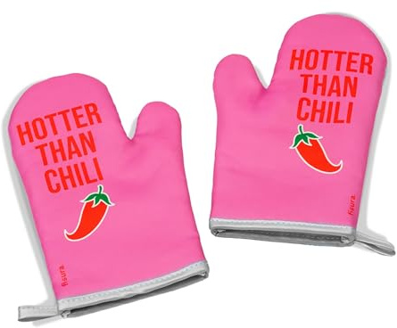 Fisura Guanti da forno originali Hotter Than Chili, 2 guanti da forno per cucinare, guanti da barbecue stampati, guanti resistenti al calore con passante per appenderlo.