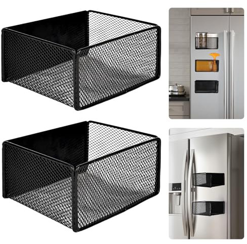 BSSSMAI Estantería magnética para frigorífico, 2 unidades, organización de fruta y especias, ahorro de espacio, color negro