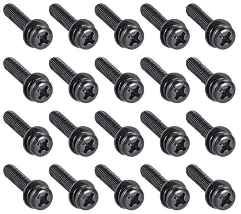 TA-VIGOR M5 Phillips Pan Head Bolt with Spring & Plain Washer 25mm 20pc | Carbon Steel Cross Round Head Machine Screws for Heavy-duty Fastening for Wood, Metal, Plastic