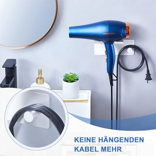 XILIMOR Föhnhalter Ohne Bohren, Fön Halterung, Fönhalter Wand Ohne Bohren Metall, Selbstklebend Haartrocknerhalter, Föhnhalter Wandhalterung, Fönhalterung für Bad Schlafzimmer Barbershop Hotel (Weiß)