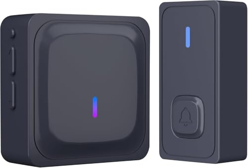 HBN Wireless Doorbell for Home,Mini Classroom Door Bell Chime for Garage with 1 Receiver,Waterpoof Wall Mounted Doorbells Button for Apartment, Bedroom,Classroom,Kids Room(Black)