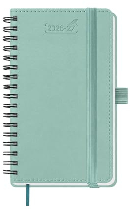 BEZEND Agenda Escolar 2026 2027 Semana Vista Pequeña Espiral - 9 x 15,5 cm | 18 Meses (Jul.26 a Dic.27) Planificador Semanal de Bolsillo, Compacta para Llevar, Tapa Blanda Cuero PU, Verde Menta