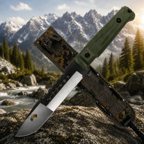 Swords and more Coltello da Caccia con Dorso a Sega e Fodero 35cm | Coltello Sopravvivenza a Lama Fissa in Acciaio Inox | Coltello Outdoor Tattico Robusto per Bushcraft, Campeggio & Pesca