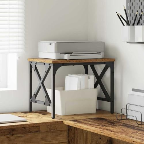 Runheo Soporte para impresora de madera envejecida de 40 x 30 x 31 cm, mate, con patas ajustables para mesa de impresora, carro de impresora, estante de impresora, carrito de oficina y espacio de