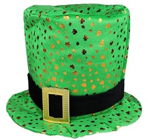 HENBRANDT Adult Green Top Hat with Buckle and Gold Shamrock Decorations St Patrick's Day Accessories Leprechaun Hat One Size Irish Fancy Dress Costume Accessory Novelty Hats for Men and Women