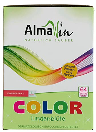 AlmaWin® Color Waschpulver [2kg - 42 Ladungen] mit Lindenblüten-Duft für strahlende Reinheit – Öko Waschmittel Pulver Color anwendbar für 30-60°C – Veganes Bunt-Waschpulver