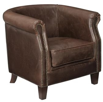 Vente-unique - Fauteuil Club 100% Cuir Vieilli ENGUERRAND Marron