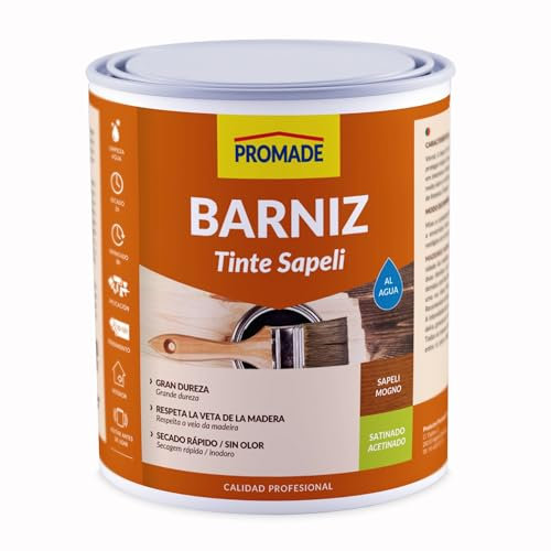 PROMADE - Barniz tinte satinado al agua 375 ml (Sapelly) -Barniza, Decora y Protege Maderas de Interior