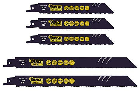 5 x SabreCut SCRSK5BF 150 mm 225 mm 14 TPI S922BF S1122BF Lames de scie sabre à coupe rapide pour bois et métal compatibles avec Bosch Dewalt Makita et bien d'autres